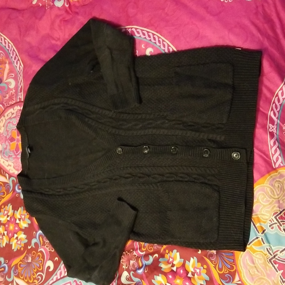 Cotton blend deep v neck cardigan sweater.